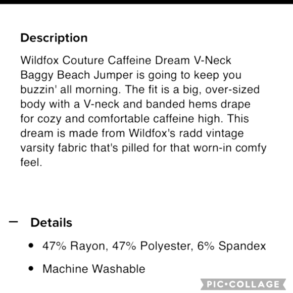 WILDFOX Caffeine Caffiene Dream White Baggy Beach Jumper V Neck White Pullover S - Picture 6 of 7